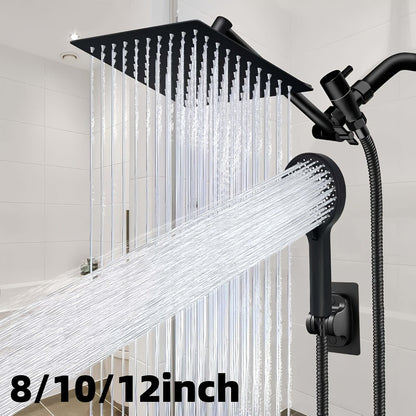 Rain Shower System with Handheld Shower Head, High Pressure Rainfall Showerhead Combo Copper Diverter Anti-Clog 8 10 12 Inch