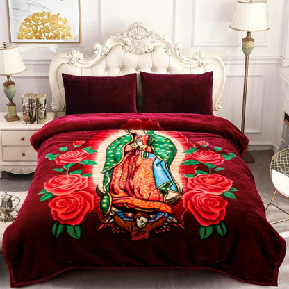 Reversible Plush Blanket 2-Ply 520GSM Milk Velvet - Queen King Size Blanket with Vibrant Animal & Floral Designs