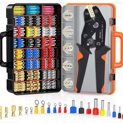 Wire Crimper Kit 718pcs SN-68B Ratchet Crimping Tool AWG28-16 with Replaceable Jaw & Assorted Terminals