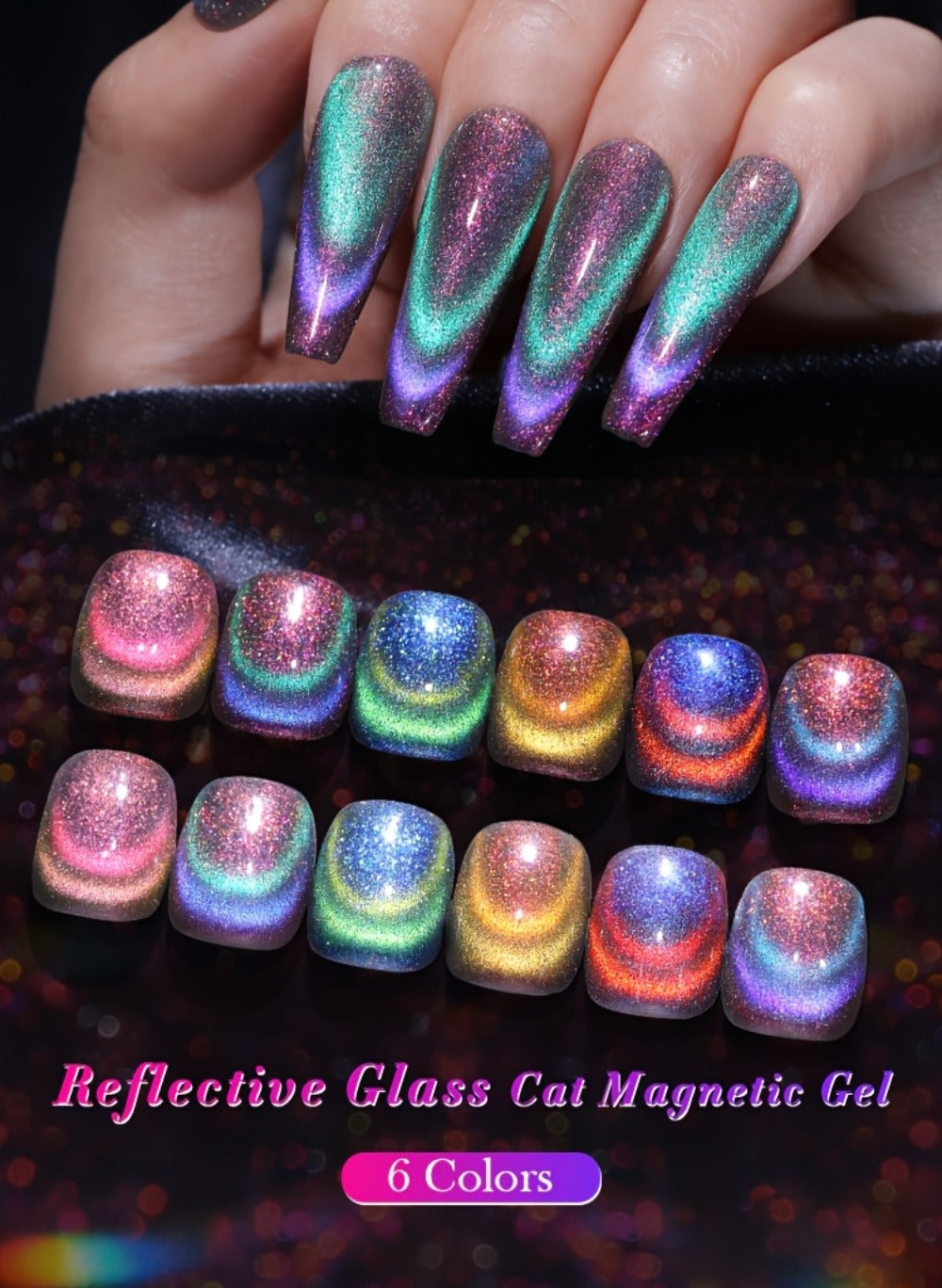 Gel Nail Polish BORN PRETTY 6-Piece 10ml Magnetic Cat-Eye Set with Double-Light Reflection
