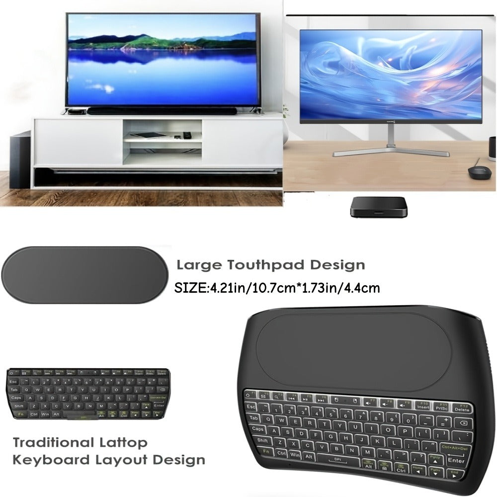 Wireless Mini Keyboard with Large Touchpad & 7-Color Backlight, Bluetooth & 2.4G Dual Mode Handheld Keyboard Remote Control