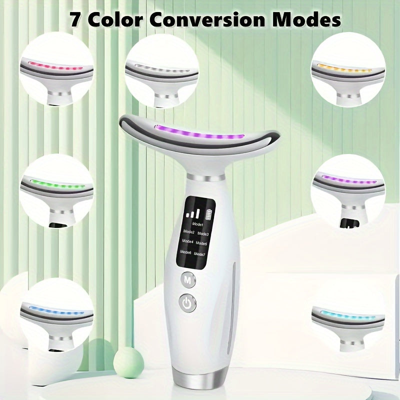 Face Neck Massager Rechargeable Beauty Device - 7 Massage Modes Electric Facial Lifting Tool for Women - Neck Massager Gift for Mom