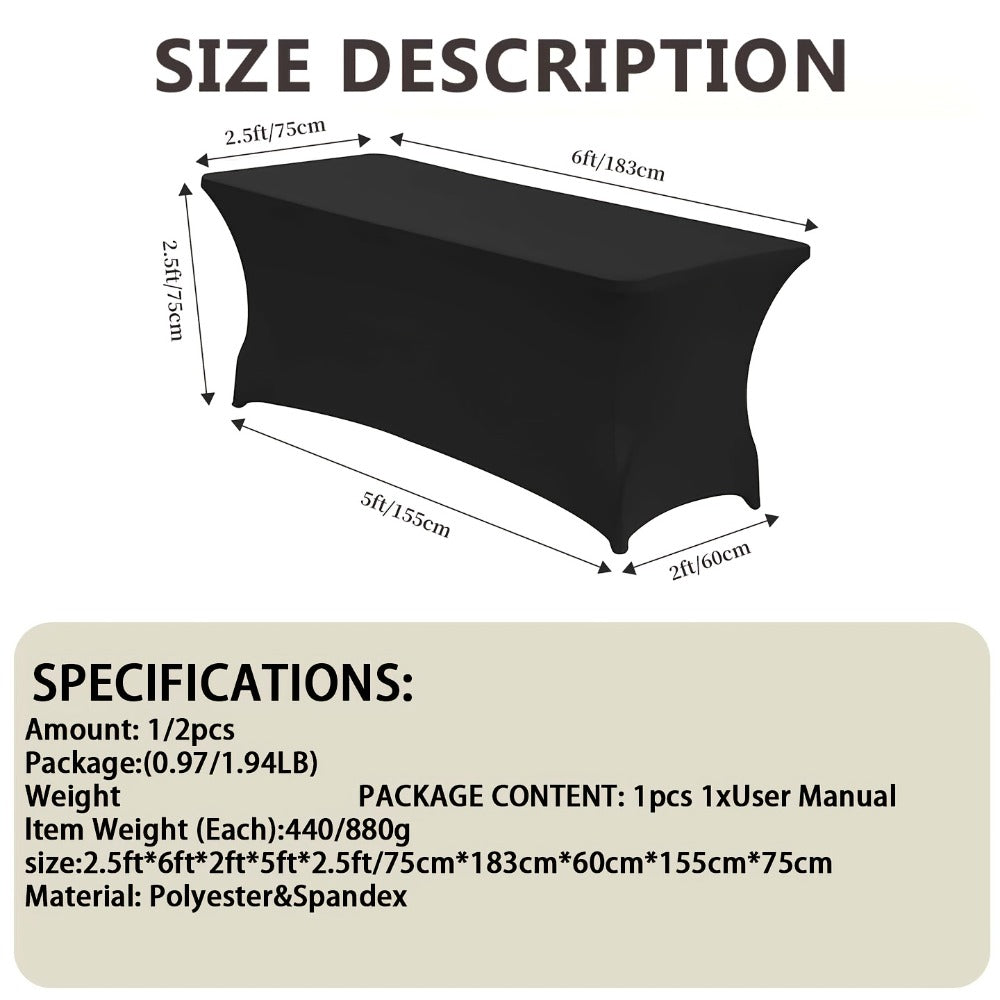 Spandex Tablecloth for 6 ft Rectangle Tables, Elastic Fitted Table Cover for Events, Parties, Weddings & Banquets