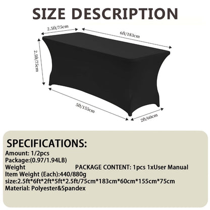 Spandex Tablecloth for 6 ft Rectangle Tables, Elastic Fitted Table Cover for Events, Parties, Weddings & Banquets