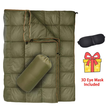Puffy Camping Blanket Foldable Lightweight Water Resistant with 3D Eye Mask – DWR Coated Outdoor Blanket for Camping, Hiking, Travel, Beach