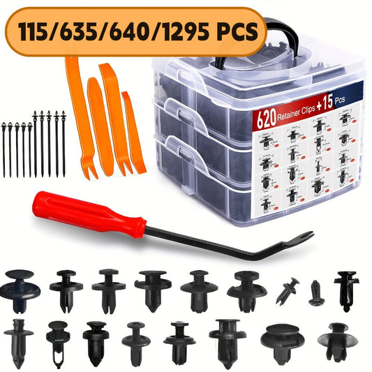 Automotive Push Retainer Clip Kit with 115, 635, 640 or 1290-Piece Options and Pictured Removal Tools