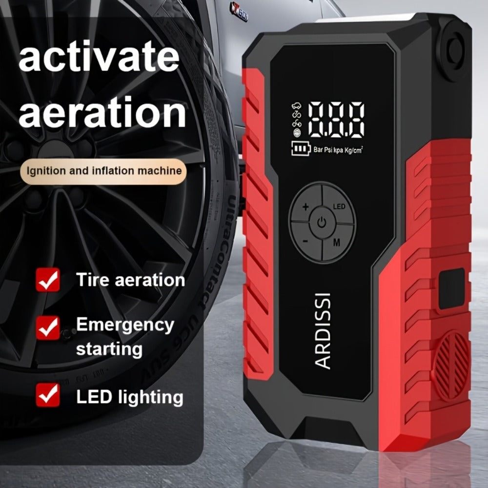 Car Jump Starter 10000A with 150PSI Tire Inflator – 7-in-1 Emergency Battery Booster Pack, 5000A Peak, 10000mAh Power Bank, LED Light