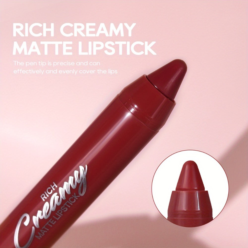 Lipstick Set, PECOLORS 6-Piece Matte Crayon Pen Collection with Nude, Rose and Red Shade Presentation