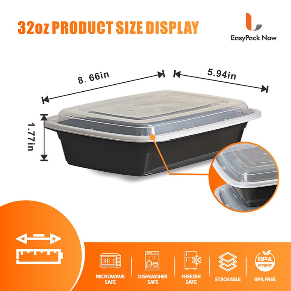 Food Storage Containers 50-Container Meal Prep Set with 50 Lids, 32 oz or 38 oz Capacity Options