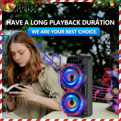 Portable Bluetooth Speaker 10-Inch Model with Dual 4-Inch Drivers, RGB Lights and FM Radio
