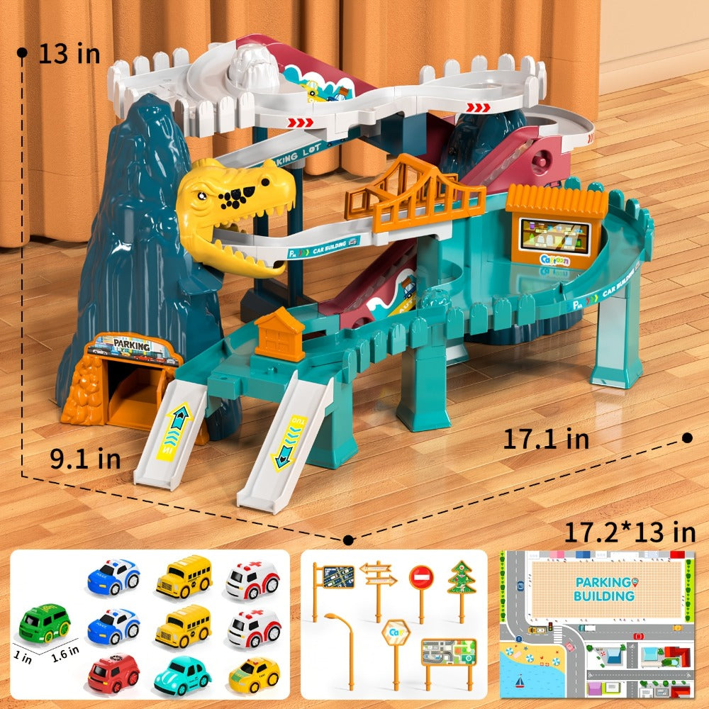 Dinosaur Race Track Toy Set for Kids with 10 Mini Cars & Ramp Launcher with the Listed Color, Size or Set Options for Everyday Use