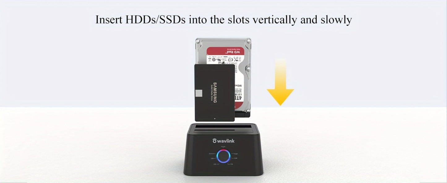 Dual Bay Hard Drive Docking Station USB 3.0 to SATA with Offline Clone Function, Wavlink Tool-Free Dock for 2.5/3.5 Inch HDD SSD