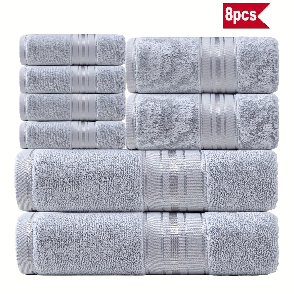 Striped Bath Towels, Towel Set 8 Piece 550GSM Pure Cotton Vintage Striped Bath, Hand Towels and Washcloths for Home and Guest Use