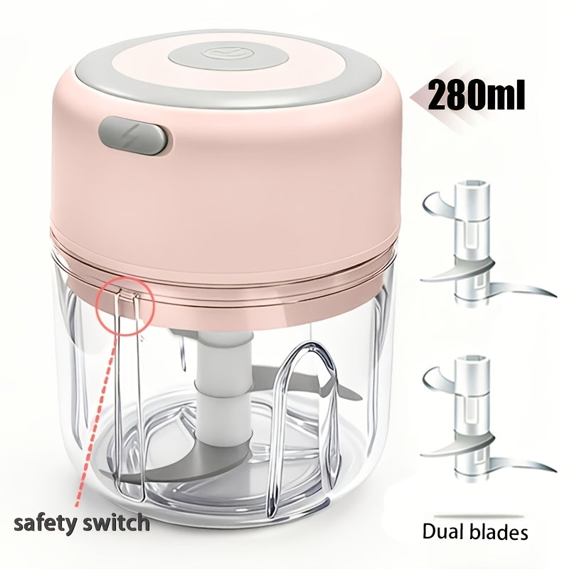 Mini Food Processor USB Rechargeable Electric Chopper 9.47oz, Portable Wireless Meat Grinder & Blender for Garlic