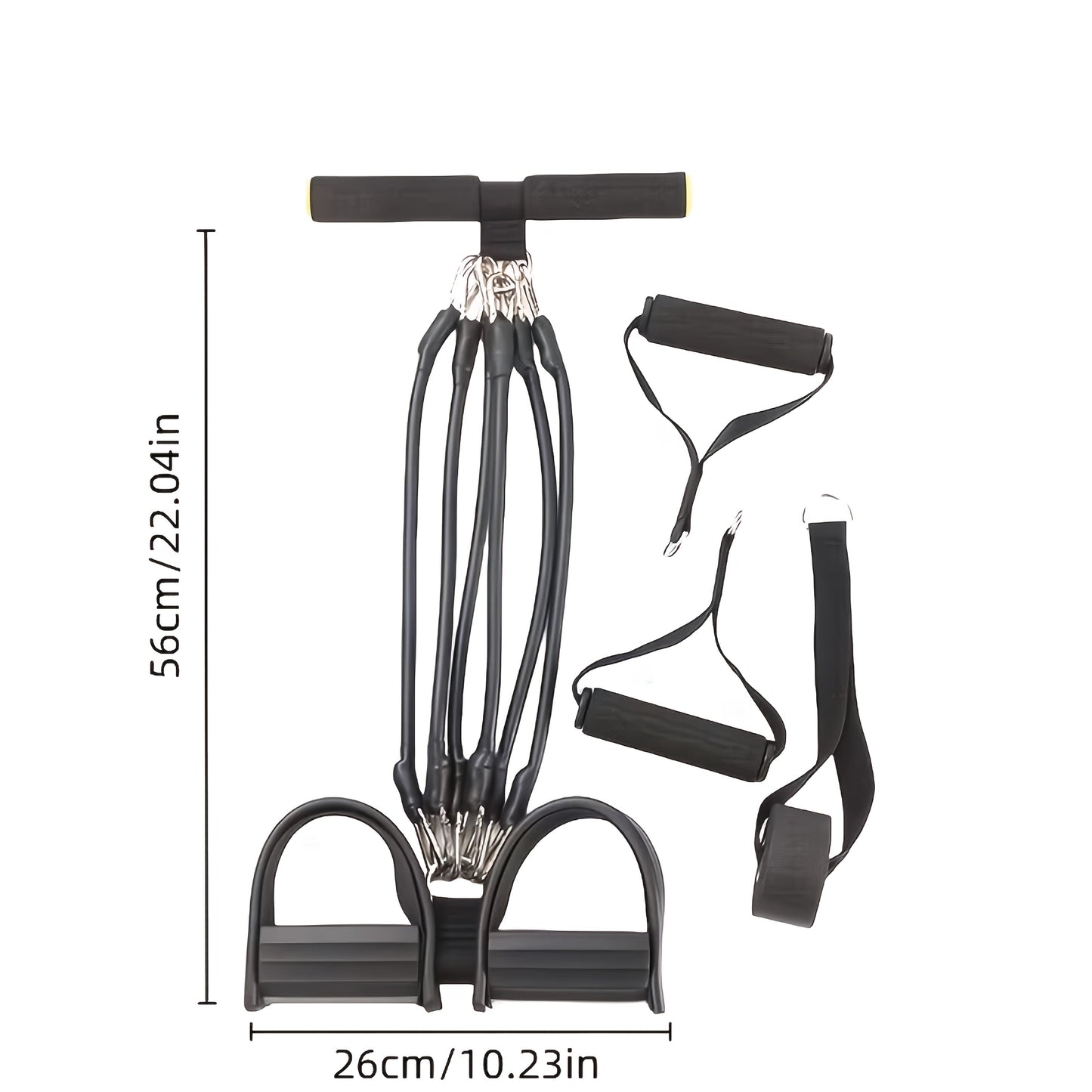 Black Foot-Pedal Resistance Band Puller with Handles and 2-, 4- or 6-Tube Options Labeled 50BL to 150BL
