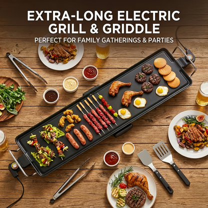 Indoor Electric Grill Smokeless, Non-Stick BBQ Griddle with Adjustable Temperature & Drip Tray