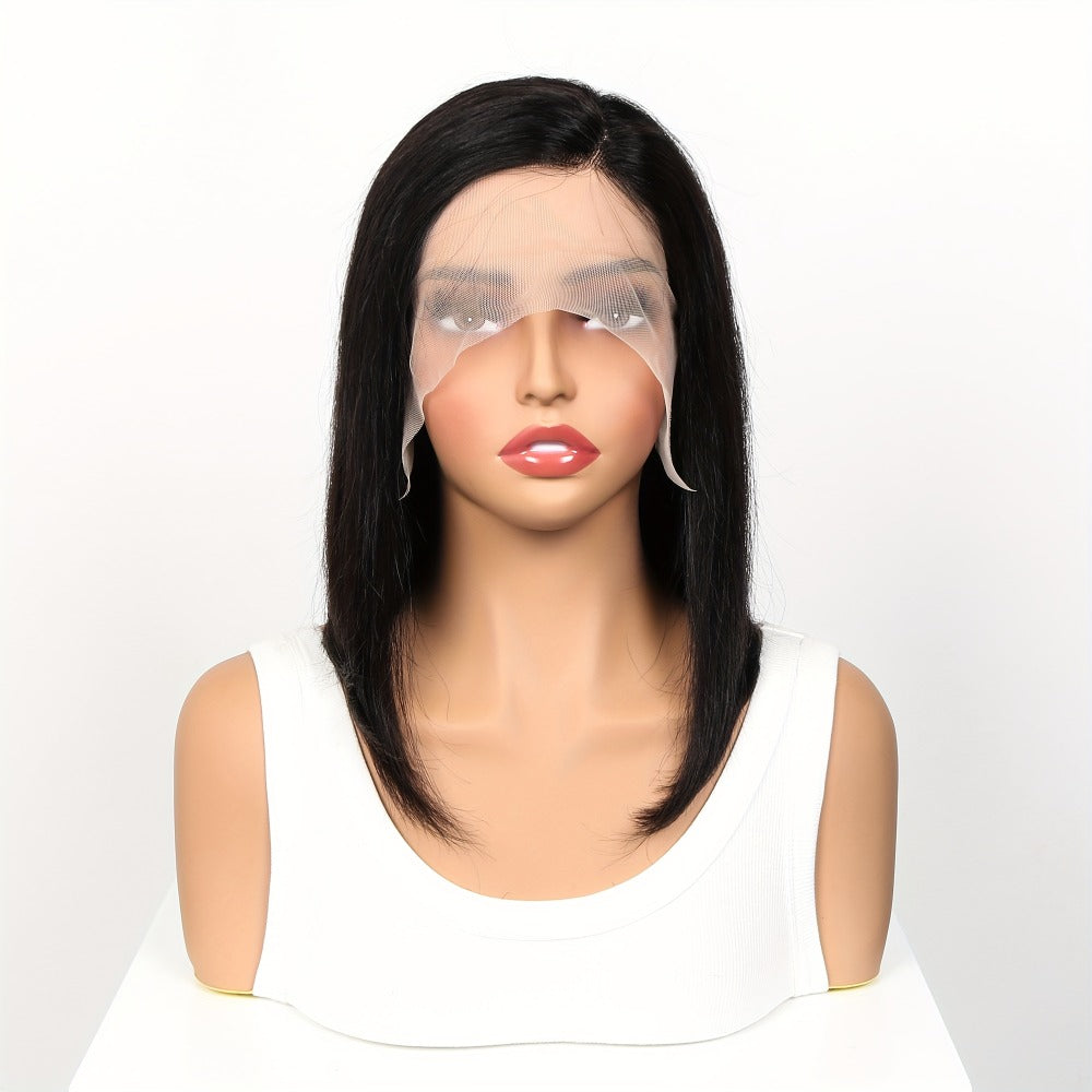 Lace Front Bob Wig Human Hair T Part 13x4 Pre-Plucked 180% Density Straight Side Part Natural, for Home, Travel and Salon Hair Styling