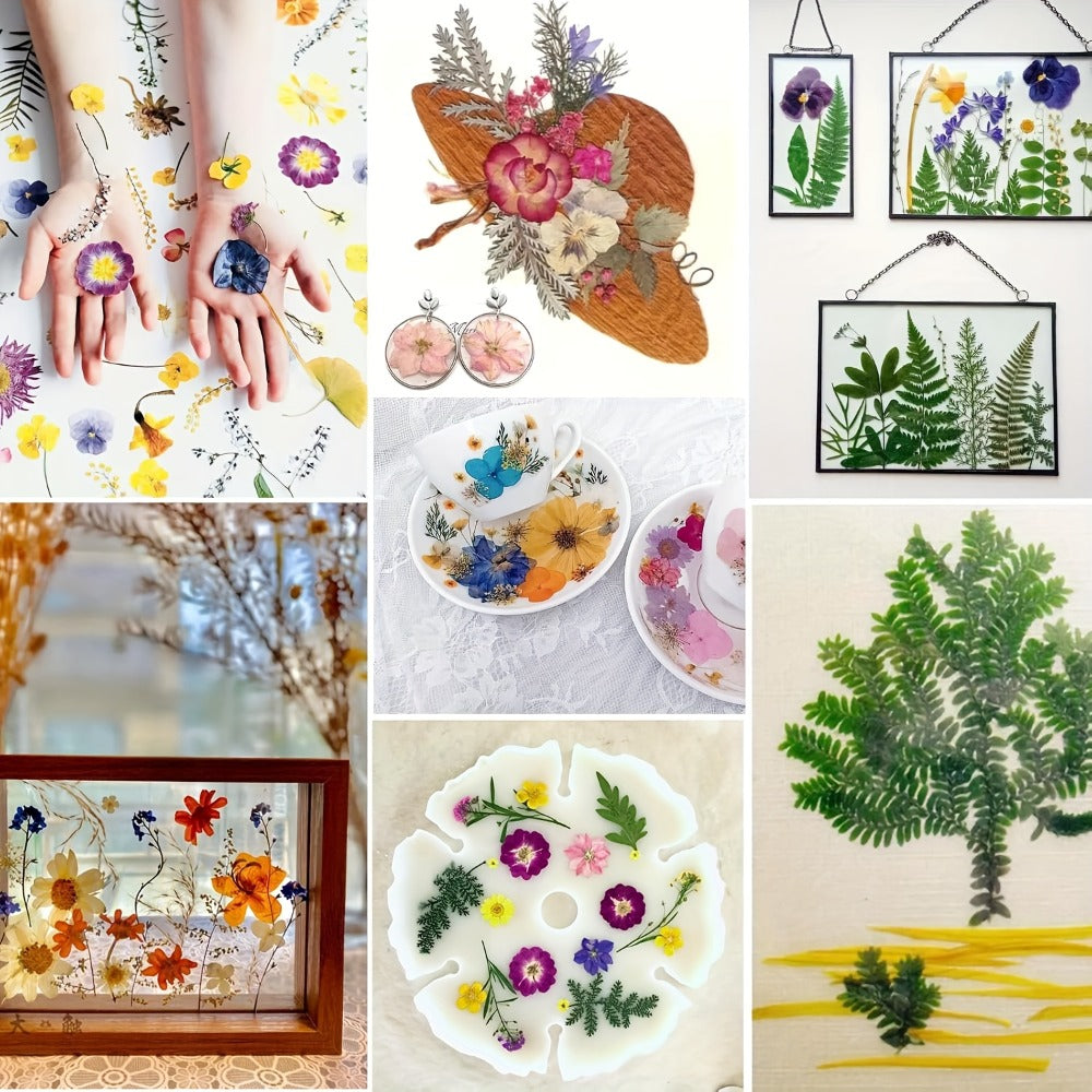 Dried Pressed Flowers Kit 500pcs – Natural Real Flower Petals & Leaves for Resin Art, Nail Art, Jewelry Making, Scrapbooking