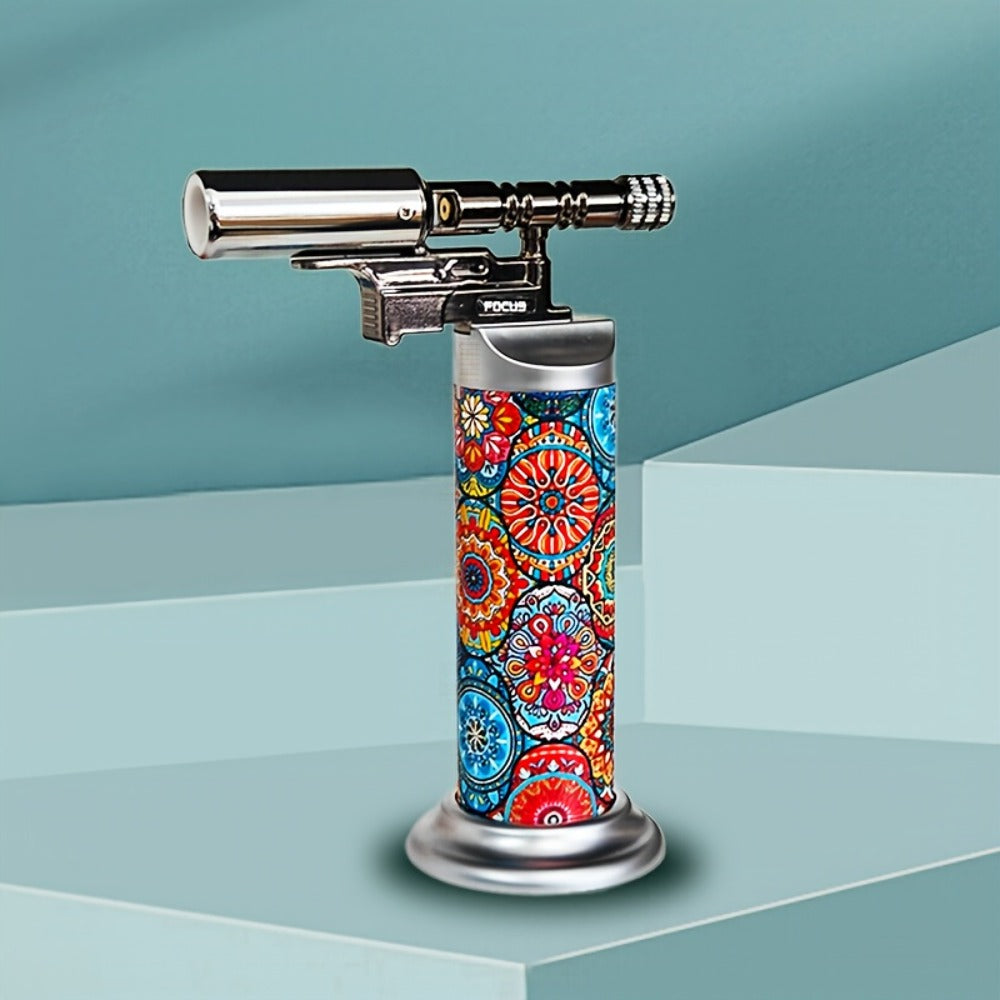 Culinary Stand Torch Lighter with Wide Stable Base, Horizontal Torch Head and Four Finishes