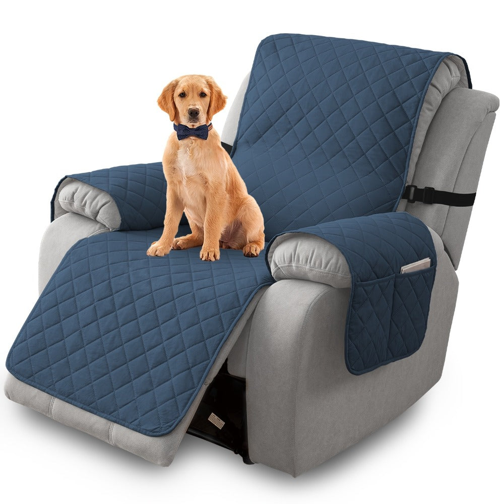 One-Piece Quilted Recliner Chair Cover with Wide Arm Wings, Back Strap and Eight Color Options