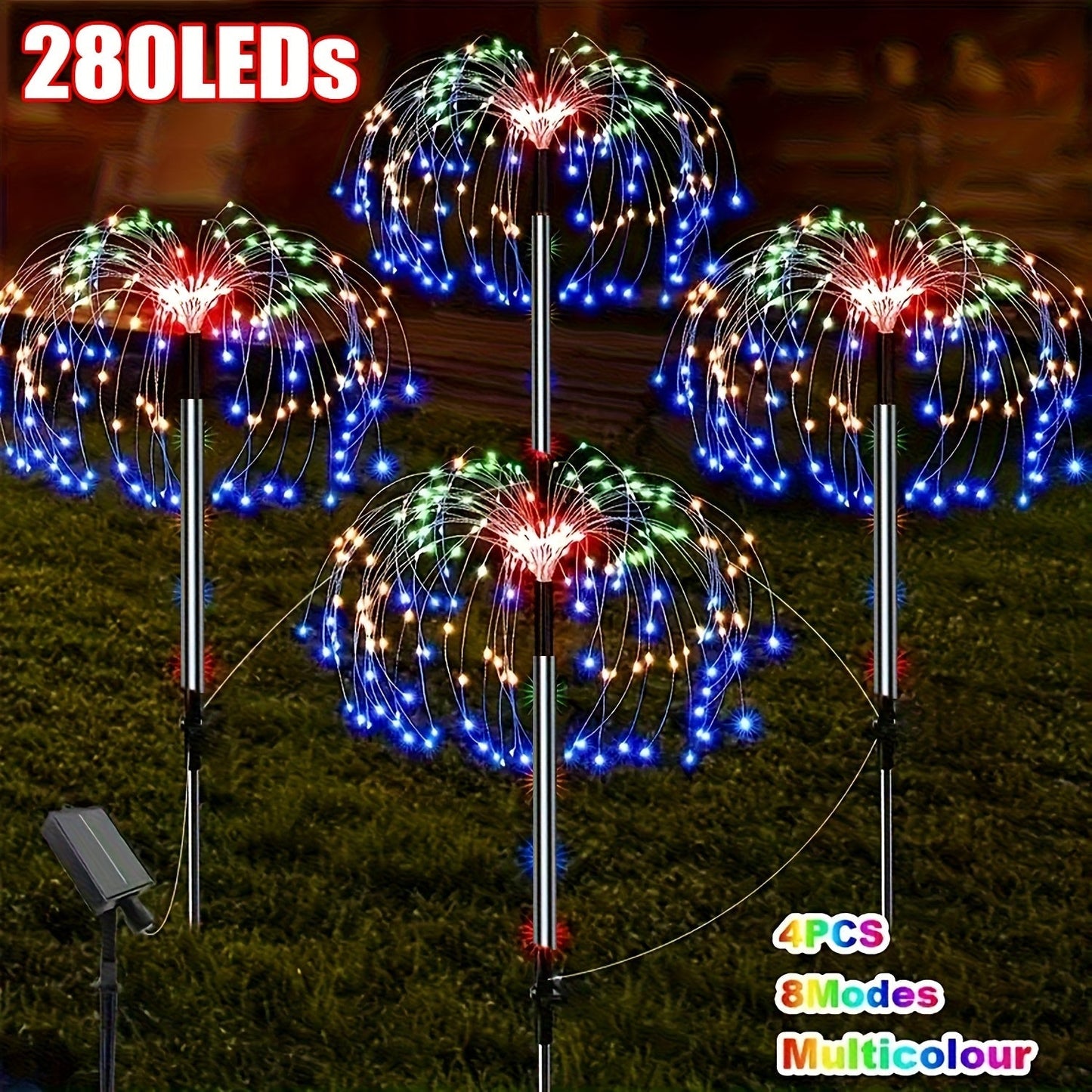 Solar Garden Lights Outdoor Waterproof IP65 – Fireworks Fairy Lights 8 Modes Multi-Color Solar Powered Landscape Decoration for Garden