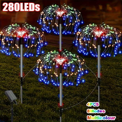 Solar Garden Lights Outdoor Waterproof IP65 – Fireworks Fairy Lights 8 Modes Multi-Color Solar Powered Landscape Decoration for Garden
