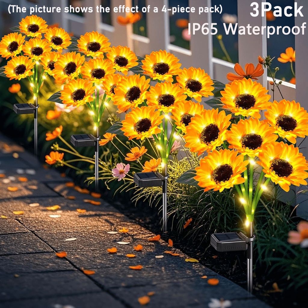 Solar Garden Lights 15-Head Sunflower Stakes with IP65 Rating and Ground-Stake Installation