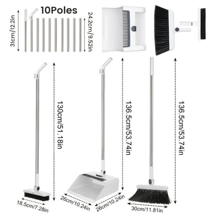 Broom and Dustpan Set with Long Handle - 2-in-1 3-in-1 4-in-1 Foldable Broom Dustpan Combo with Floor Brush for Home Office Dorm Room