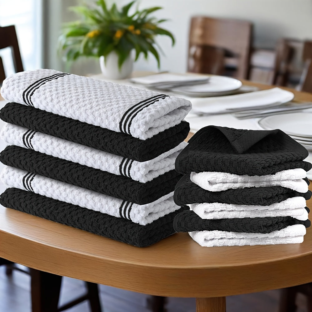 Kitchen Hand Towels, Twelve-Piece Cotton Kitchen Towel Set with Six 15 x 25-Inch Hand Towels and Six 12 x 12-Inch Washcloths