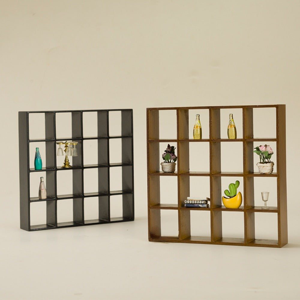 Dollhouse Miniature Display Cabinet 1:12 Scale 16-Compartment Modern Storage Shelf Organizer – Miniature Furniture Accessory for Dollhouse