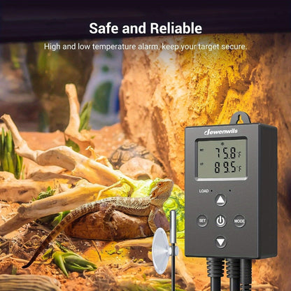 Digital Temperature Controller Thermostat Outlet Heating Cooling Mode 14°F-140°F LCD Display Buzzer for Garden, Patio and Yard Use