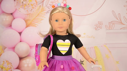18 Inch Doll Travel Accessories Set 25 Pcs, Unicorn Suitcase Roller Skates Backpack Outfit Hairpins School Supplies