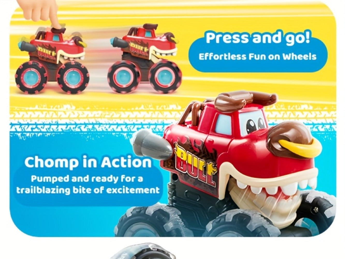 Monster Truck Toys for Toddlers 3-Pack LED Light Up Wheels Press & Go Animal Trucks Shark Bull Dinosaur
