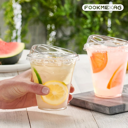 Disposable Clear PET Cups with Lids 50 Sets, Transparent Plastic Cups for Coffee Smoothies Cold Drinks Parties Picnics Travel
