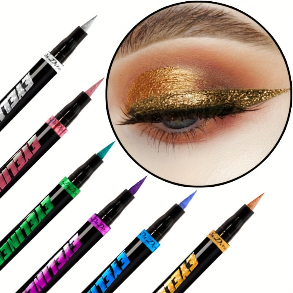 Colored Eyeliner Pencil Set with Six Shades in Blue, Purple, Green, Pink, Black and Gold-Tone Looks