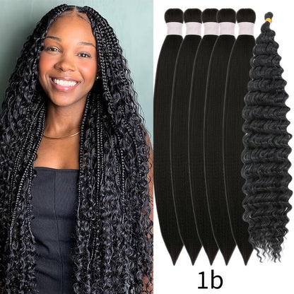 Braiding Hair Pre-Stretched 6 Packs 26 & 32 Inch Deep Curly Crochet Hair Synthetic Ombre Extensions for Box Braids Twist Braids Knotless