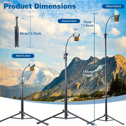 63 Inch Gooseneck Phone Tripod Adjustable with 360° Flexible Neck & Universal Phone Holder, Portable Camera Stand for Content Creators