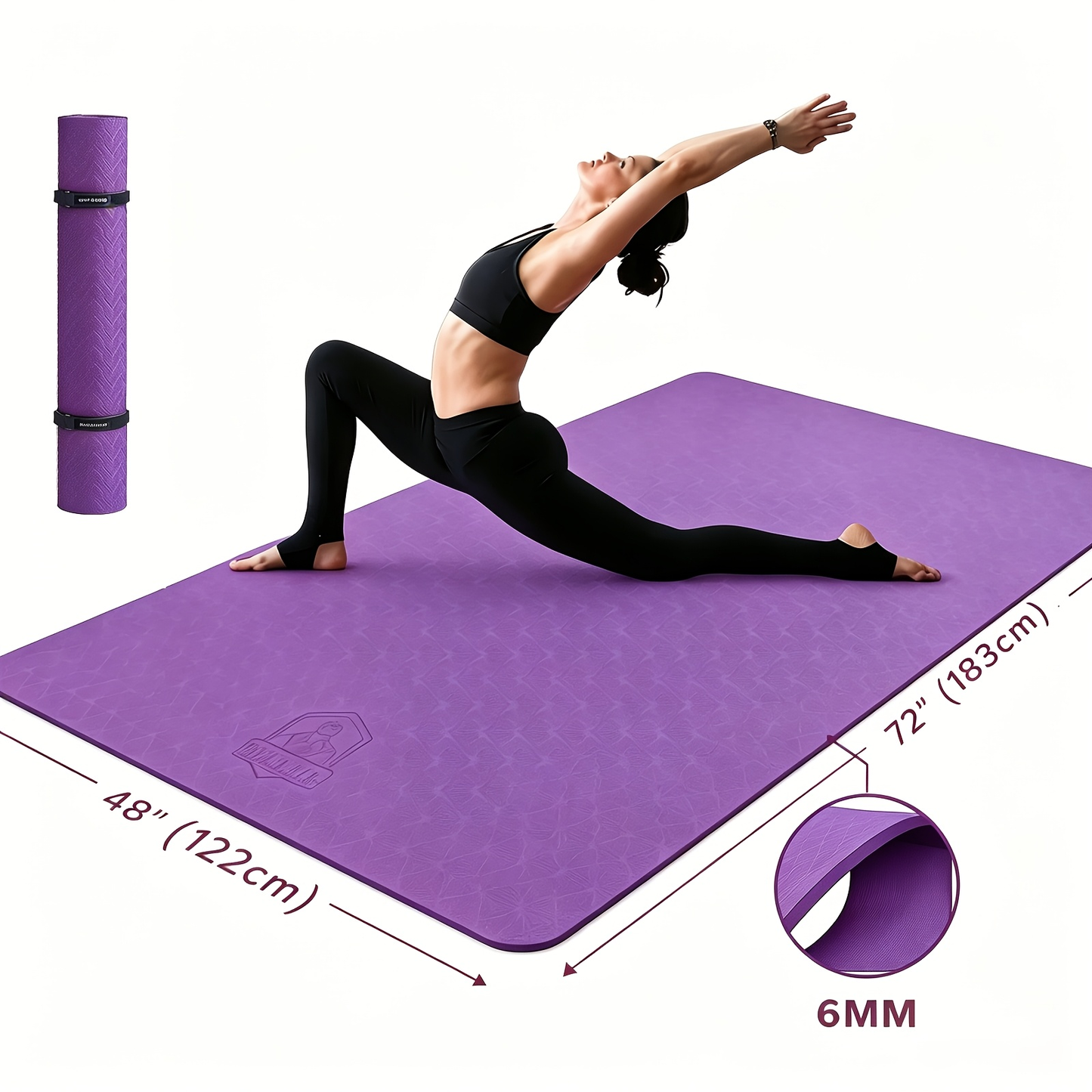 Extra Large Yoga Mat 6mm Thick – Non-Slip TPE Dual-Side Exercise Mat with Carry Bag for Yoga, Pilates, Stretching & Home Workouts