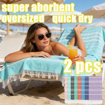 Turkish Beach Towels 2 Pack Sand Free Quick Dry Oversized Extra Large Lightweight Sandproof Compact Pool Swim Travel Camping Vacation Gift