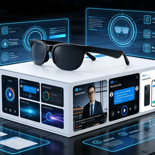 Smart Glasses Translation Eyewear with Photochromic Lenses, Wireless Earphones, Microphone and Rechargeable Battery
