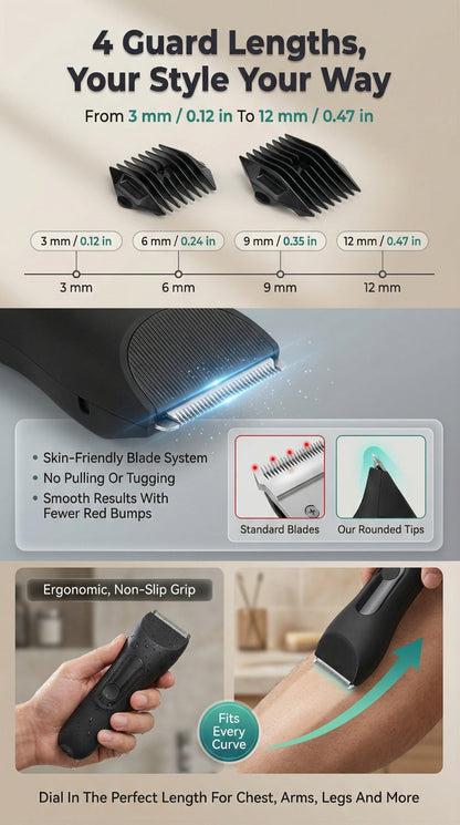 Waterproof Beard Trimmer 5-in-1 Body Grooming Kit for Men IP67 USB Rechargeable Electric Razor with Ceramic Blades LED Display