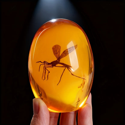 Amber Resin Mosquito Paperweight Handmade Jurassic Fossil Collectible Desk Decor Unique Gift for Nature Lovers Collectors Science