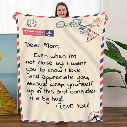 Dear Mom Letter Print Flannel Blanket with 50 x 60 or 60 x 80-Inch Size Options for Sofa and Bed Layering