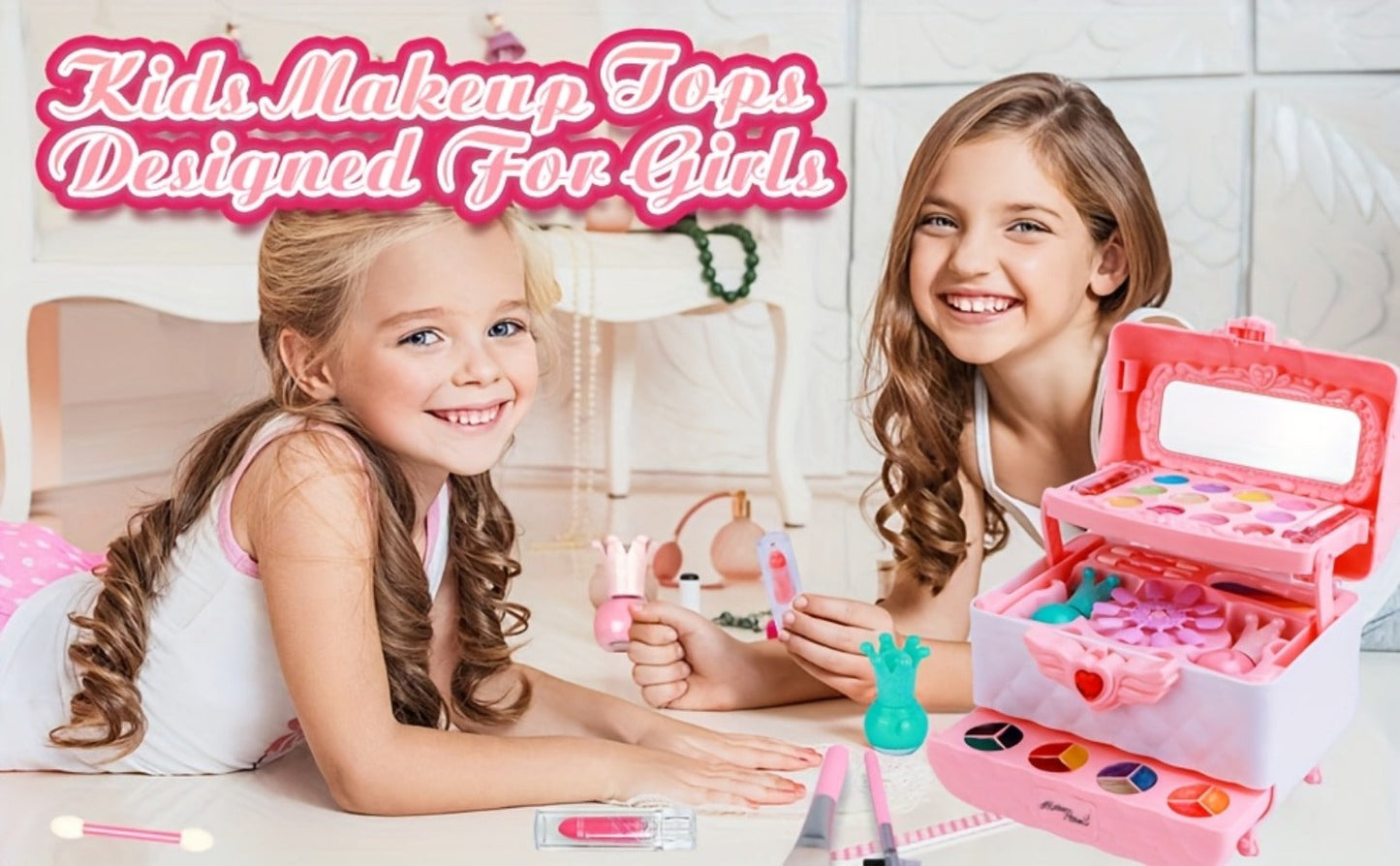 Kids Makeup Kit for Girls Ages 5-12, 48PCS Princess Pretend Play Cosmetics Set, Eyeshadow, Blush