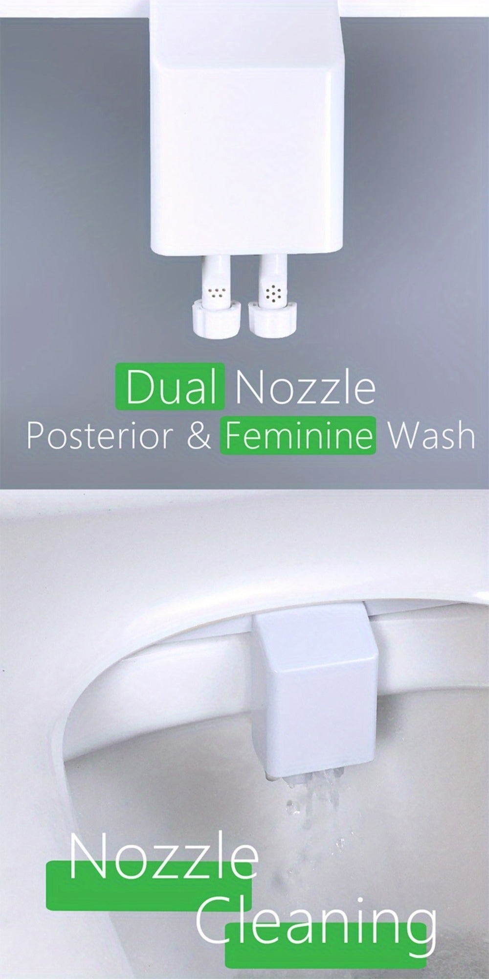 Bidet Attachment Hot and Cold Water, Dual Nozzle Non-Electric Toilet Seat Bidet, Rear & Feminine Wash