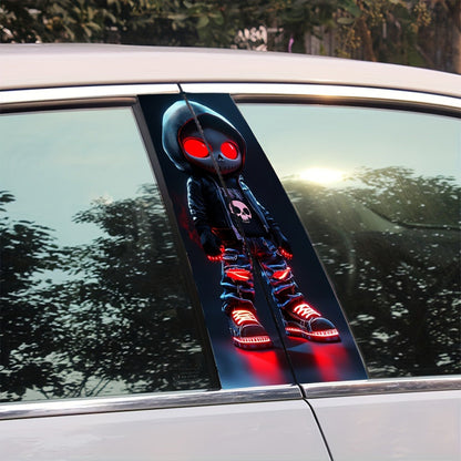Pair of Red-Eyed Skull Character Car Decals, 19.7 x 9.8 Inch Each, for Smooth Exterior or Window Surfaces