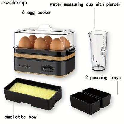 Electric Egg Cooker 6 Egg Rapid Stainless Steel 400W for Hard Boiled Poached Scrambled Eggs for Home Cooking, Dining and Outdoor Meals