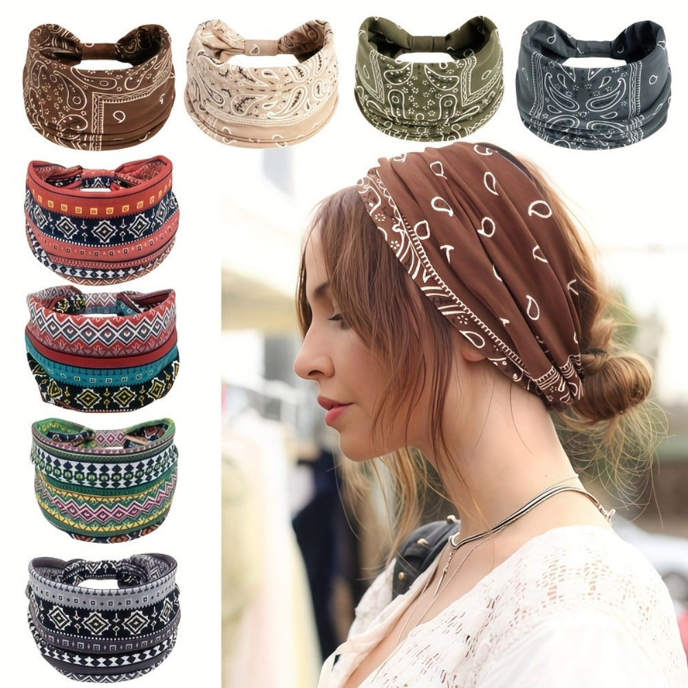 Floral Turban Headbands for Women 8 Pack Non-Slip Elastic Boho Knotted Wide Hair Wrap for Sports Yoga Running Workout Sweatband Moisture