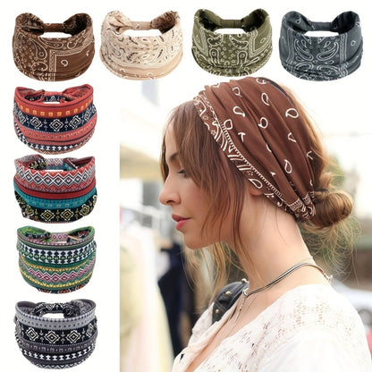 Floral Turban Headbands for Women 8 Pack Non-Slip Elastic Boho Knotted Wide Hair Wrap for Sports Yoga Running Workout Sweatband Moisture