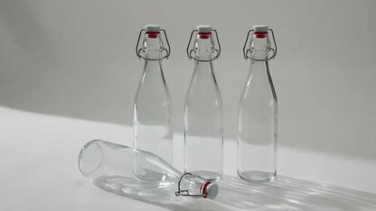 Glass Swing Top Bottles 8.45oz, Round Iron Clasp Airtight Bottle Set with Funnel for Juice, Kombucha